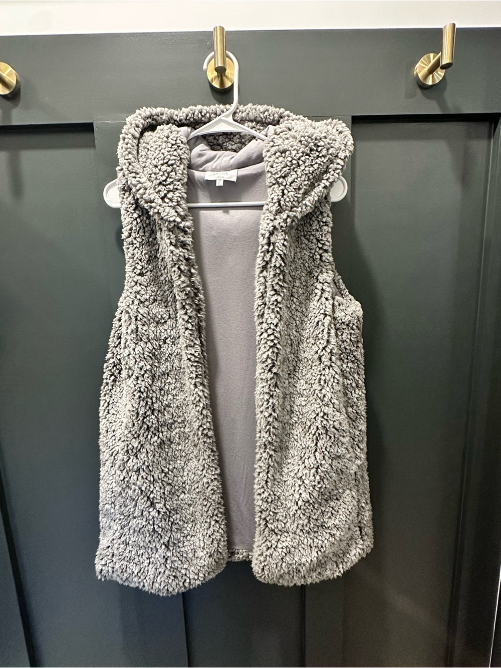 Peach Love California Gray Plush Hooded Sherpa Vest